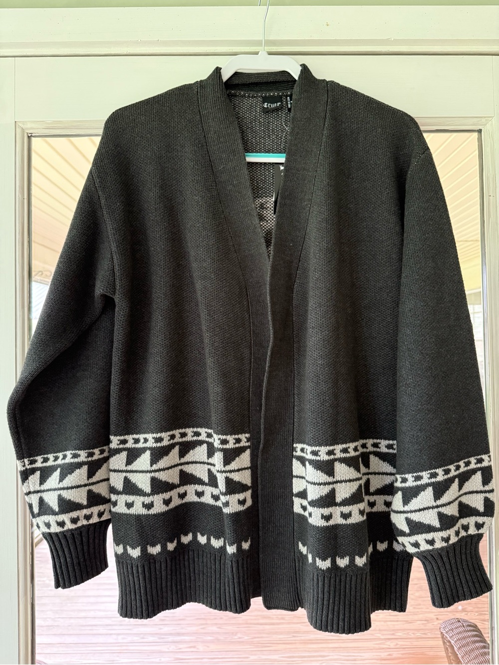 NWT Ariat Black Western Bull Skull Knit Cardigan Sweater Aztec Open Front Size M